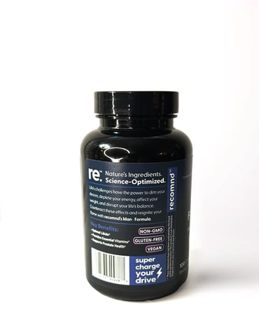 recomnd Nutrition - Man+ Formula, Energy Support, Muscle Support, and Prostate Health Supplements for Men with Vitamin E, Saw Palmetto, Red Korean Ginseng, and More, 120 Capsules