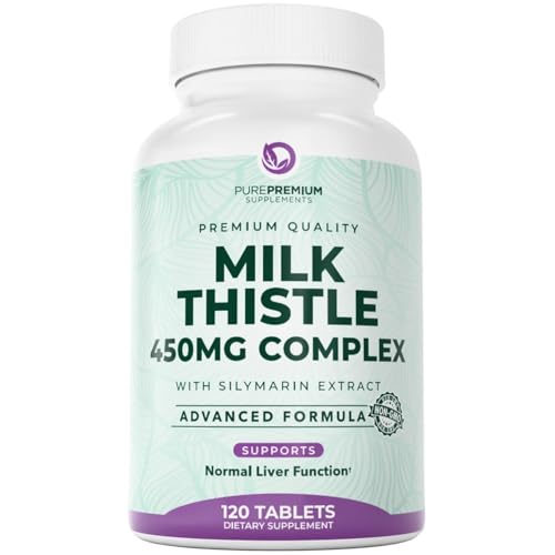 PurePremium Milk Thistle Supplement – Liver Cleanse Detox & Repair, 80% Silymarin Standardized Extract – High Potency 450mg Complex Supports Normal Liver Function – Non-GMO, Gluten-Free - 120 Supply
