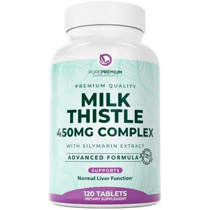 PurePremium Milk Thistle Supplement – Liver Cleanse Detox & Repair, 80% Silymarin Standardized Extract – High Potency 450mg Complex Supports Normal Liver Function – Non-GMO, Gluten-Free - 120 Supply
