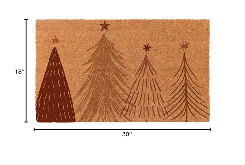 COCO MATS 'N MORE Christmas Mats Made in USA - Boho Christmas Trees (18L x 30W) | Coir Doormat Holiday Decorations Vinyl Backed Rugs for Front Door Sustainable Non Slip Entryway Doormats Patio Mat