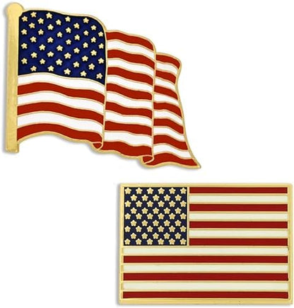 PinMart's 2 Pack Made in the USA American Flag Enamel Lapel Pins - Gold Plated