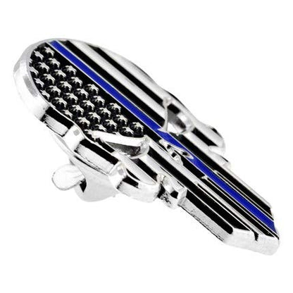 PinMart Thin Blue Line American Flag Skull Enamel Lapel Pin with American Flag Skull Enamel Lapel Pin