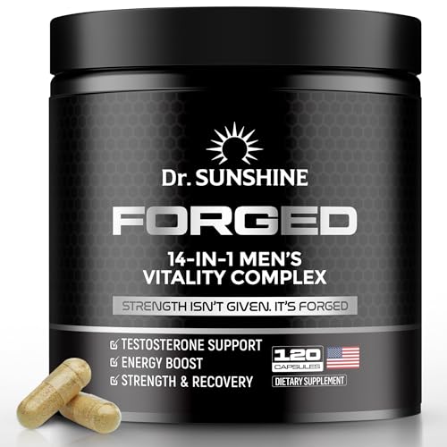 DR. SUNSHINE Forged 14 in 1 Shilajit for Men, Natural Energy, Men's Vitality Complex, Strength & Endurance Support with Fenugreek, Ashwagandha, Tongkat Ali, & More - 2 Month (120 Capsules)