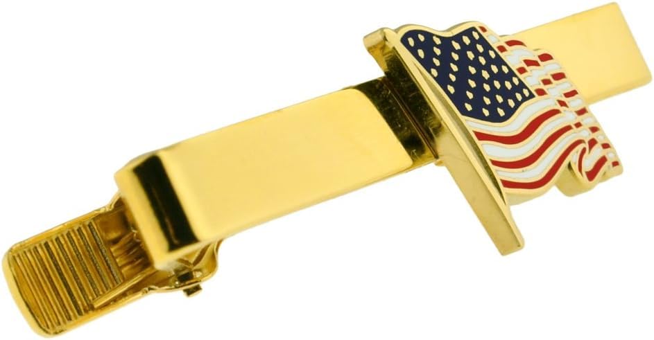 PinMart's Waving American Flag Tie Clip & Cufflink USA Patriotic Bundle - Gold