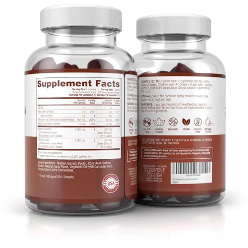 Purify Life Sugar-Free Ceylon Cinnamon Gummies (2,000mg/Serving) – Vegan, Gluten-Free Herbal Supplement – Replace Cinnamon Capsules, Pills & Powders – 60 Chews