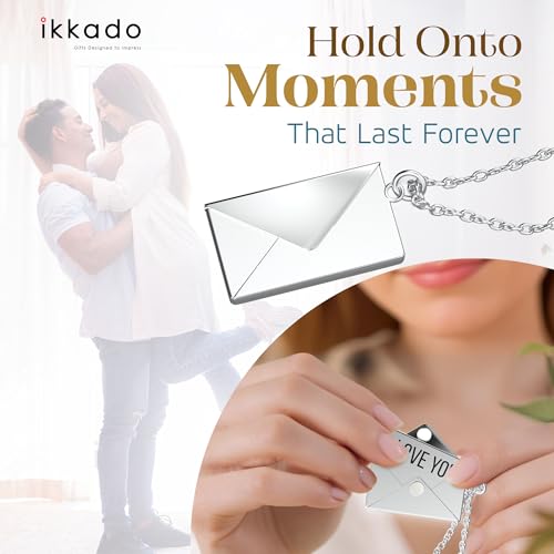 ikkado Custom Envelope Necklace with Love Letter Pendant – Personalised Locket Jewellery for Women – Gift for Birthday, Mother’s Day, Valentine’s, Christmas (Silver) Locally Made (USA)