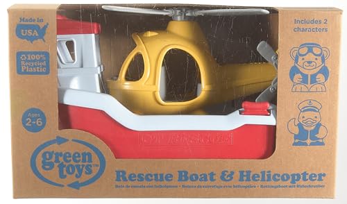 Green Toys Rescue Boat with Helicopter Red, 1 EA
