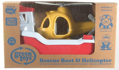 Green Toys Rescue Boat with Helicopter Red, 1 EA