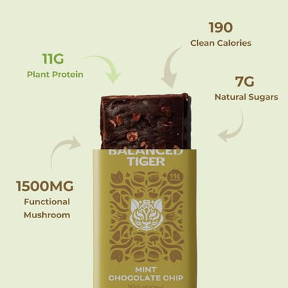 Organic Functional Mushroom Vegan Protein Bars | Made in USA | Full Dose (1500mg) Lions Mane, Chaga, Reishi & Cordyceps Bars | Plant Protein Bars w/ Adaptogens & Superfoods