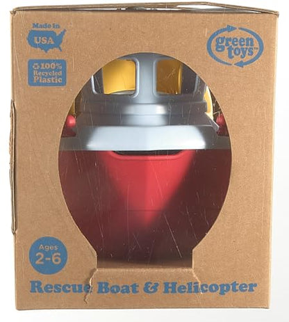 Green Toys Rescue Boat with Helicopter Red, 1 EA