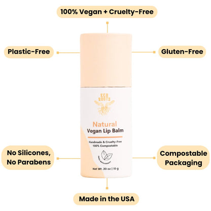 Natural Lip Balm 2 Pack - Organic and Vegan Lip Moisturizer Set - Cruelty-Free and Eco-Friendly - Plastic-Free with Compostable Packaging - Artfully Crafted in the USA