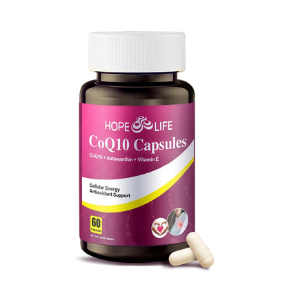 HOPE LIFE Coenzyme Q10 Supplements - 2X Better Absorption, Cellular Energy Support with Astaxanthin and Vitamin E, Antioxidant for Heart Health & Energy Production, 1 Month Supply, 60 Capsules