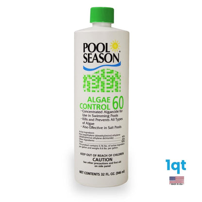 Pool Season Algaecide 60 | Polyquat 60 Non-Foaming Swimming Pool Algaecide | Pro-Grade Algae Killer & Preventative for Green, Black & Mustard Algae | Safe for Chlorine & Saltwater Pools – 1 Quart