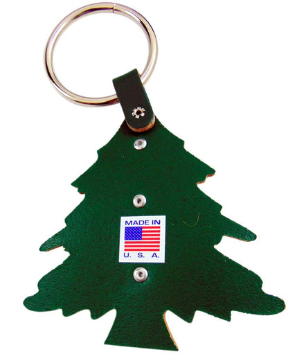 Christmas Tree Sleigh Bell Door Hanger with Brass Bells and Green Leather Made in The USA