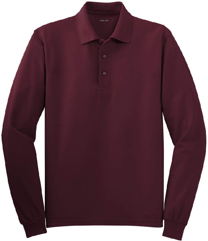 Joe's USA Mens Long Sleeve Polo Shirts in 9 Colors-XL-Burgundy