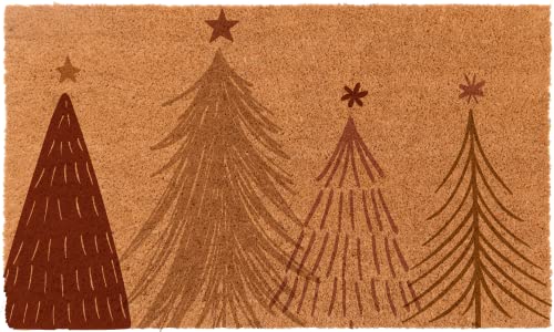 COCO MATS 'N MORE Christmas Mats Made in USA - Boho Christmas Trees (18L x 30W) | Coir Doormat Holiday Decorations Vinyl Backed Rugs for Front Door Sustainable Non Slip Entryway Doormats Patio Mat