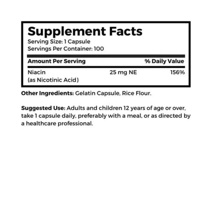 Dr. Clark Niacin (Vitamin B3) Supplement – 25mg, 100 Gelatin Capsules, Supports Circulation & Healthy Cholesterol Levels