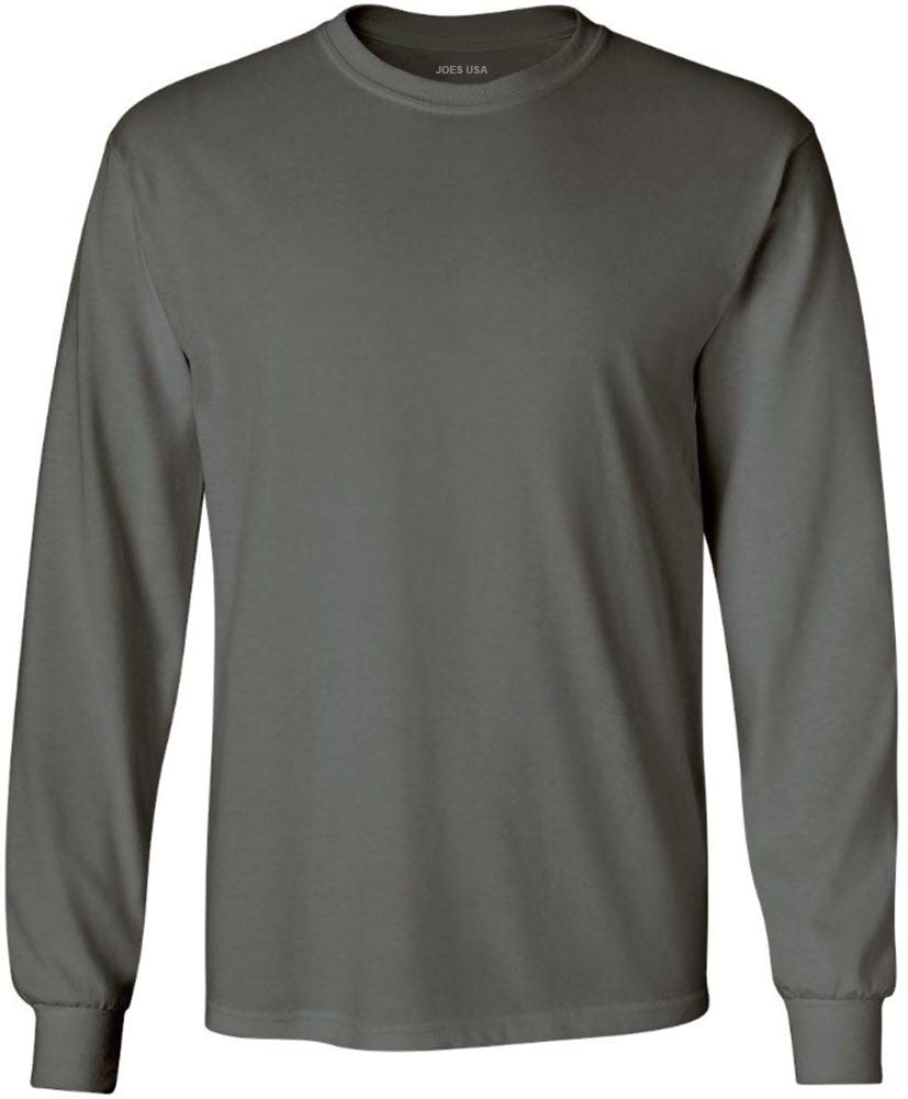 Joe's USA Men's Long Sleeve Heavyweight Cotton Crewneck Tee-XL-Charcoal