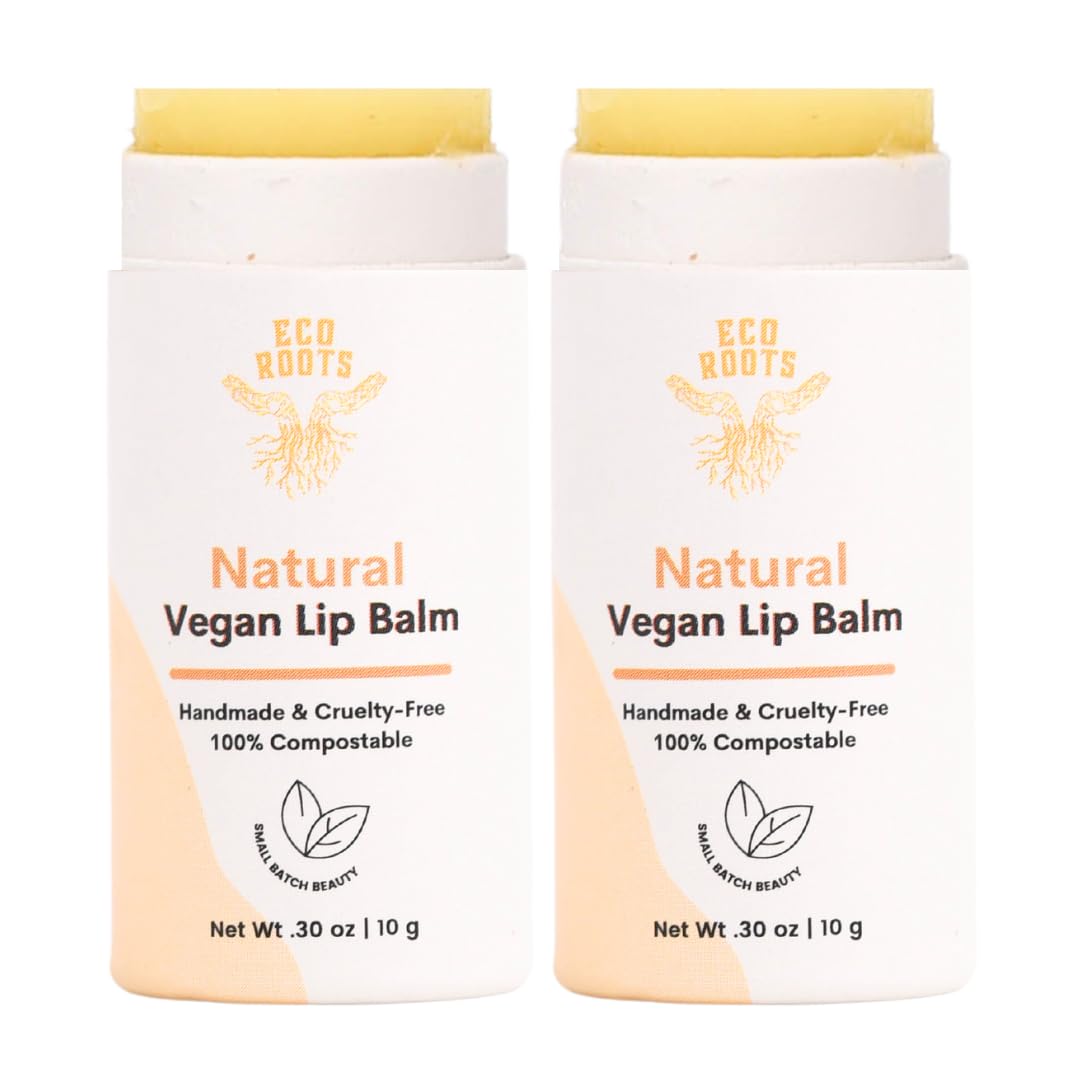 Natural Lip Balm 2 Pack - Organic and Vegan Lip Moisturizer Set - Cruelty-Free and Eco-Friendly - Plastic-Free with Compostable Packaging - Artfully Crafted in the USA