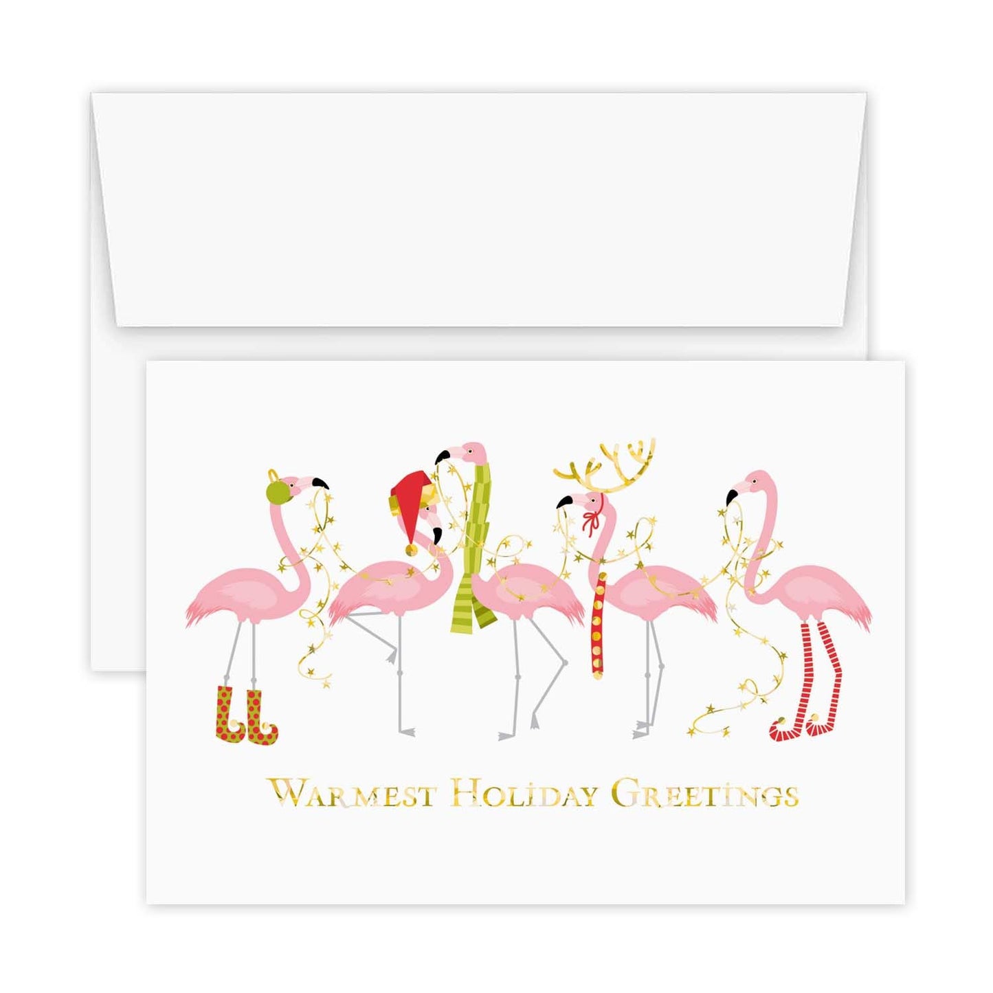 Canopy Street Masterpiece Fashion Flamingos Christmas Cards / 16 Holiday Card Set With Gold Foil And White Envelopes / 5 5/8" x 7 7/8" Winter Greeting Cards With Inside Verse/Made In The USA