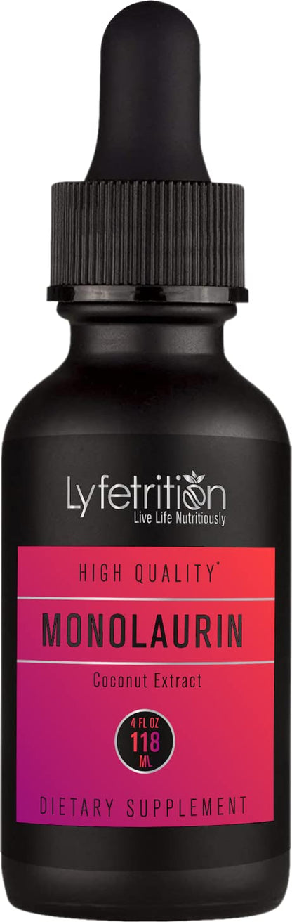 Lyfetrition Monolaurin Liquid Extract 950 mg, 4 Oz Liquid, 150 Servings, Made in USA, Quick Absorption, Quality Potent Ingredients, Third-Party Tested, Non-GMO, GMP Certified, Cruelty-Free Products