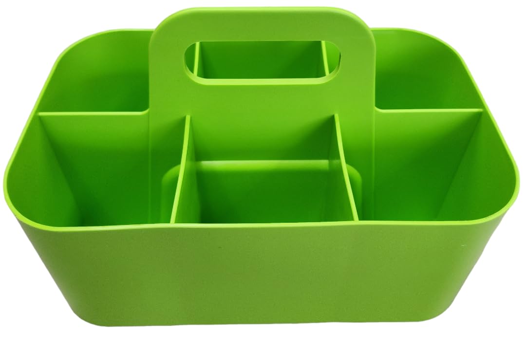 Enjoy Organizer - Small Stackable Plastic Caddy with Handle 6 Compartment | Desk, Makeup, Dorm Caddy, Classroom Art Organizers - 4 Pack, Made In USA (Green)