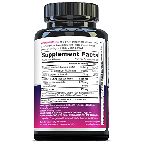 Vitauthority Women's Hormone Balance Supplement - 40:1 Myo-Inositol & D-Chiro Inositol Blend with DIM for Hormone Balance for Women - Women's Health Vitamin for Skin Energy & Cycle Support (1 Month)