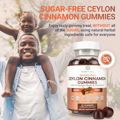 Purify Life Sugar-Free Ceylon Cinnamon Gummies (2,000mg/Serving) – Vegan, Gluten-Free Herbal Supplement – Replace Cinnamon Capsules, Pills & Powders – 60 Chews