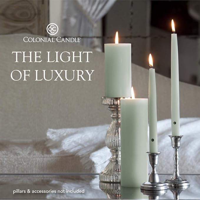 Colonial Candle 10 Inch Bayberry Scented Taper Candle, Virtually Dripless, Premium Wax with Cotton Wick, Pack of 2, Up to 10 Hour Burn - Made in The USA