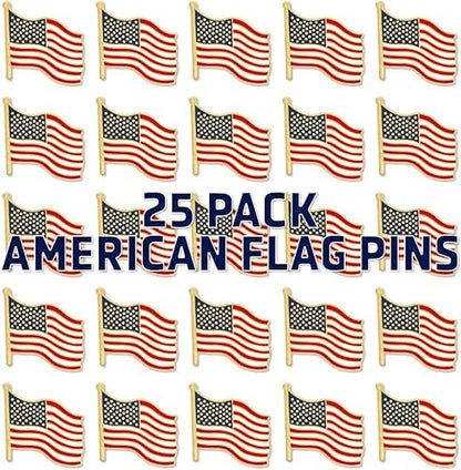 25 Pack - PinMart's Waving American Flag Patriotic Enamel Lapel Pins