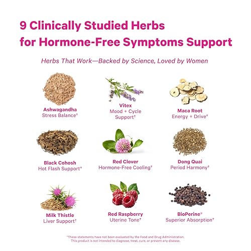 Pink Stork Menopause Supplements for Women - Hot Flash, Cortisol, Stress Support - Perimenopause - 9 Clinically-Studied Herbs - Ashwagandha, Vitex, Maca Root, Black Cohosh - 60 Capsules