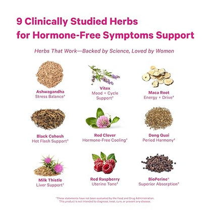 Pink Stork Menopause Supplements for Women - Hot Flash, Cortisol, Stress Support - Perimenopause - 9 Clinically-Studied Herbs - Ashwagandha, Vitex, Maca Root, Black Cohosh - 60 Capsules
