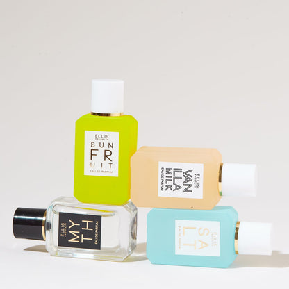 Ellis Brooklyn Chapters Mini Fragrance Gift Set – 4 x 7.5ml Eau de Parfum, Mini Dabbers – Includes MYTH, SALT, SUN FRUIT & VANILLA MILK – Luxury Vegan & Cruelty-Free Perfume Gift Set