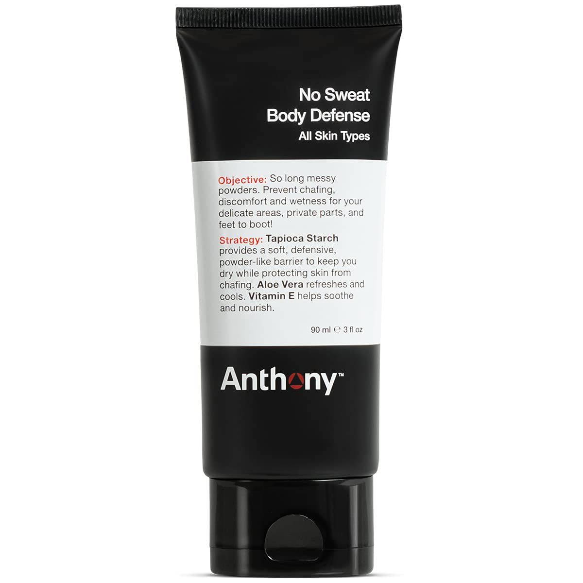 Anthony No Sweat Body Defense Deodorant for Men, Anti-Chafing & Anti-Itch Cream-to-Powder Lotion for Groin, Thighs & Underarms, Talc-Free, Absorbs Moisture, Sweat & Odor Control, 3 fl oz