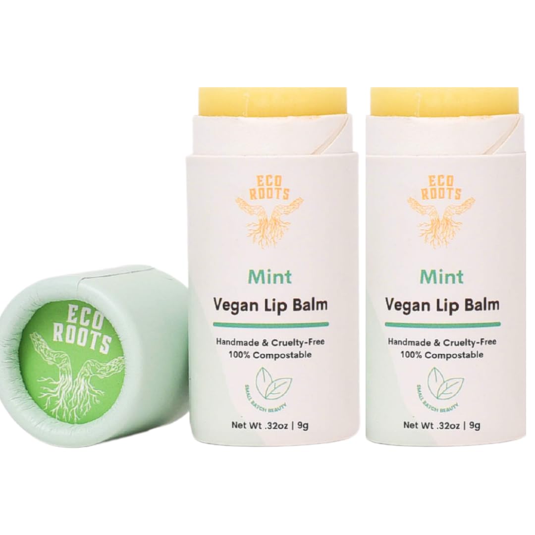 Mint Scent Lip Balm 2 Pack - Organic and Vegan Lip Moisturizer - Cruelty-Free, Eco-Friendly - Plastic-Free with Compostable Packaging - Made in USA Lip Balm Set