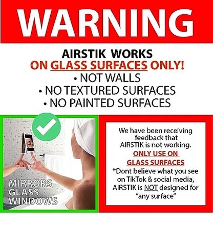 AIRSTIK Cradle Glass Mount Phone Holder Reusable TikTok Facetime Compatible with iPhone iPad Cell Phone for Bathroom Kitchen Shower Dorm Office Made in USA Glass, Mirrors, Windows