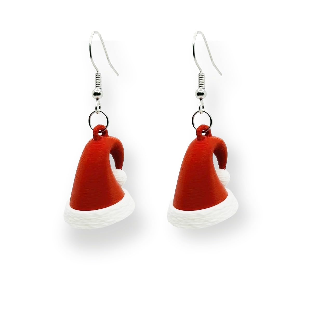 Festive 3D Santa Hat Dangle Earrings, Handmade Plastic Christmas Party Jewelry, Red and White, Lightweight, Made in USA