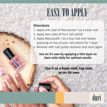 duri Rejuvacote 1 Original Maximum Strength Nail Growth System Base, Top Coat - Nails Hardening, Repair, Chipping, Strengthen, Breaking and Brittle Treatment, by Duri cosmetics (Pack of 1)