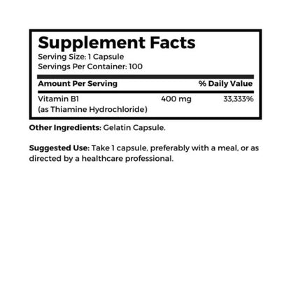 Dr. Clark Vitamin B1 Thiamine 500mg Supplement -Thiamine B1 Supplement for Healthy Nervous System & Energy Metabolism, Gluten-Free, Dairy Free - 100 Gelatin Capsules