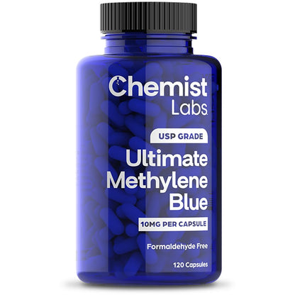 Chemist Labs Methylene Blue | 10mg USP Grade Capsules | 120 Count | Pharmaceutical Grade | Cellular & Mitochondrial Support | Formaldehyde Free | Made in USA (120 Capsules)