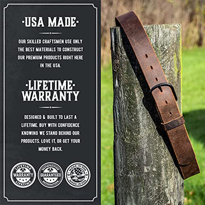 Main Street Forge Bootlegger Leather Belt | Made in USA | Brown with Black Buckle - 40