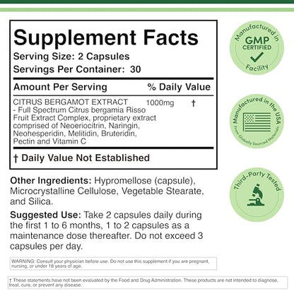 Citrus Bergamot Supplement, 1000mg, 60 Capsules - Supports Healthy Cholesterol & Triglyceride Levels - 1,000mg Servings (Bergamonte Standardization) by Double Wood