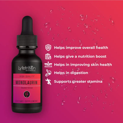 Lyfetrition Monolaurin Liquid Extract 950 mg, 4 Oz Liquid, 150 Servings, Made in USA, Quick Absorption, Quality Potent Ingredients, Third-Party Tested, Non-GMO, GMP Certified, Cruelty-Free Products