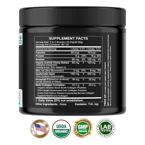 Collagen Peptides Powder with Vitamin C & Hyaluronic Acid - from Organic Cleanest Sources & Super High Absorption - Hydrolyzed Multi Type I, II, III, V, X - Skin Hair Supplement Made in USA