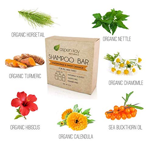 Solid Shampoo Bar, Made With Natural & Organic Ingredients, Sulfate-Free, Cruelty-Free & Vegan, All Hair Types, 3 Ounce Bar (2-Pack Lemongrass & Sweet Orange)