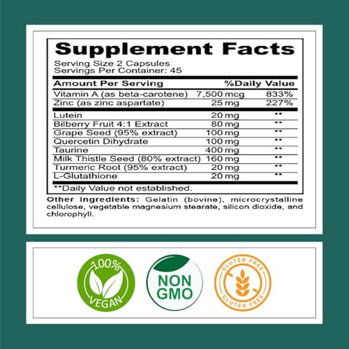 Kurryculum OptiKind Vision Support Supplement, 90 Capsules, Eye Health Formula with Lutein and Glutathione
