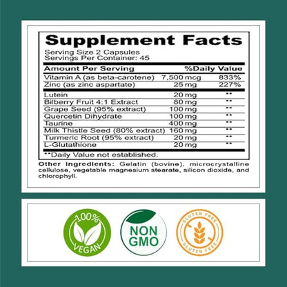 Kurryculum OptiKind Vision Support Supplement, 90 Capsules, Eye Health Formula with Lutein and Glutathione