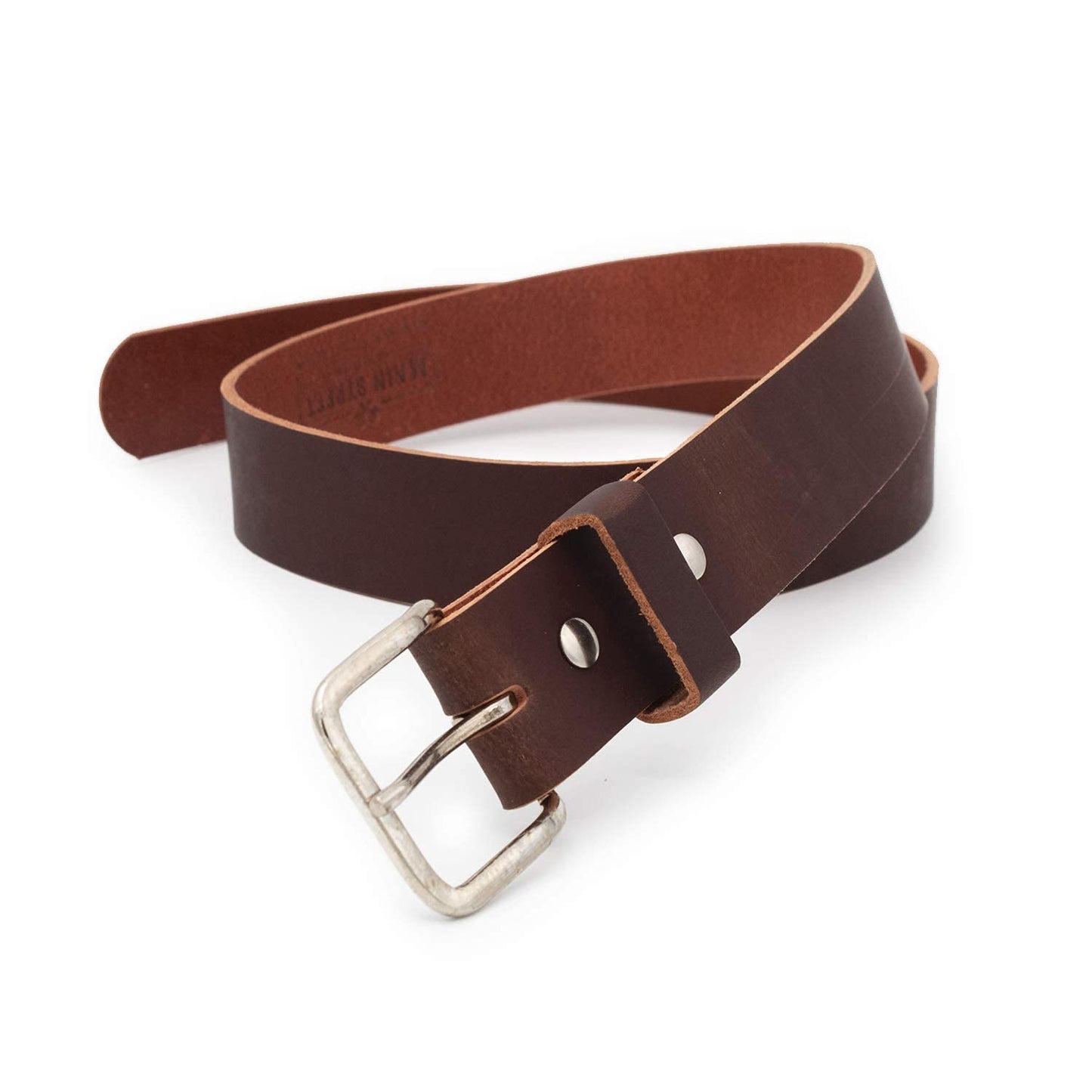 Main Street Forge Journeyman Leather Belt | Made in USA | Brown w/Silver Buckle | Size 42