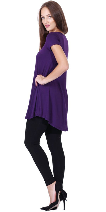 Popana Womens Short Sleeve Summer Tunic Tops to Wear with Leggings Loose Fit Made in USA Eggplant