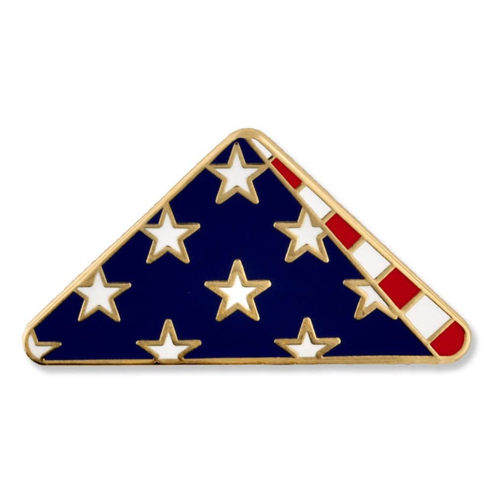 PinMart's Folded American Flag Memorial Veteran Lapel Pin on Instruction Card - Patriotic Enamel Pins for Clothing, Hats, Backpacks and Bags - Memorial Day Pins for Men and Women